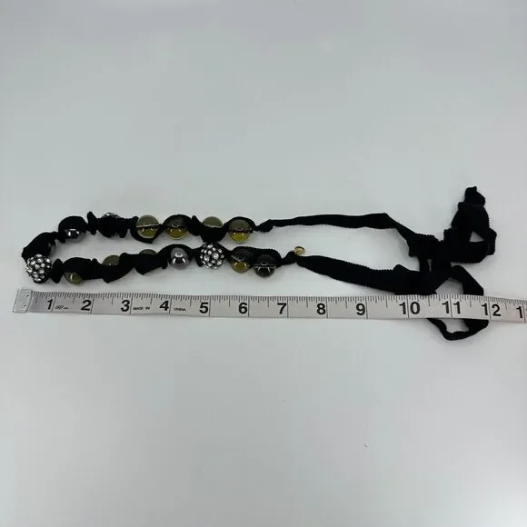 J. Crew Necklace Glass Rhinestone Ribbon Beaded Tie Closure Estate Costume - Picture 8 of 8
